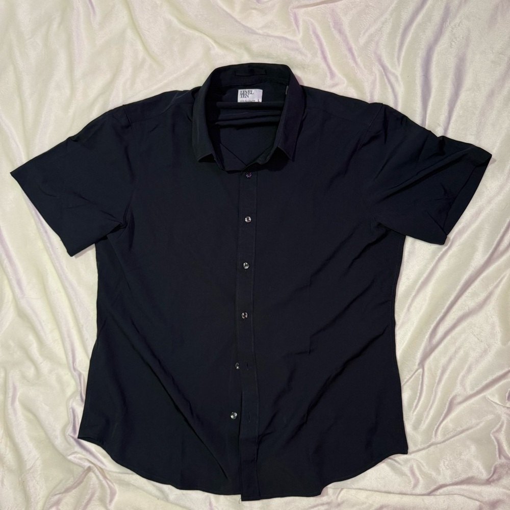 Level 10 casual short sleeve button down shirt Large obsidian black color